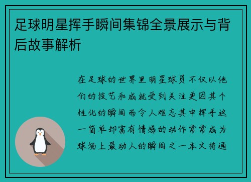 足球明星挥手瞬间集锦全景展示与背后故事解析
